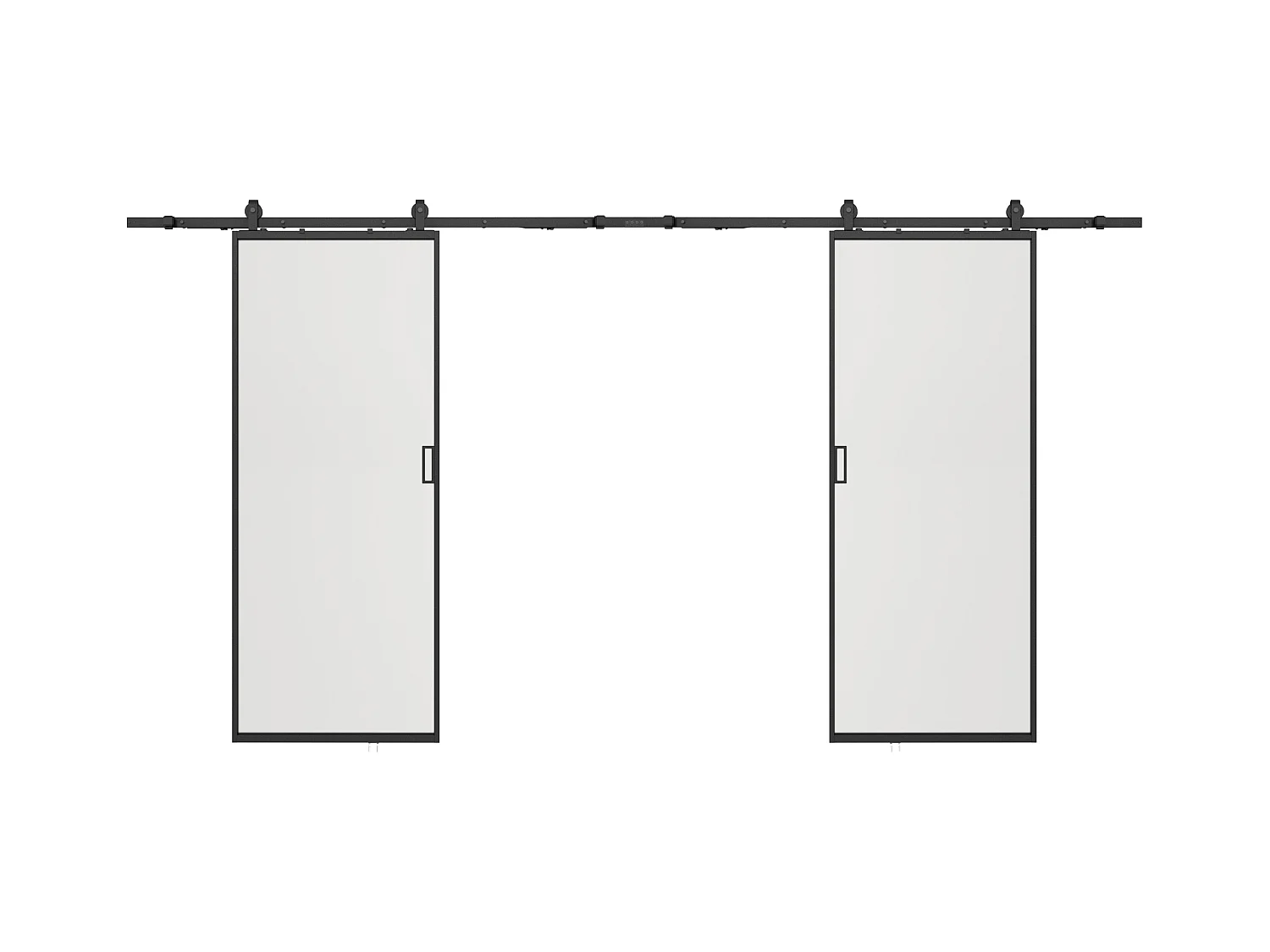 Porte coulissante double avec système en applique - aluminium et verre trempé dépoli - 2 x H205 x L93 cm - LINCI II