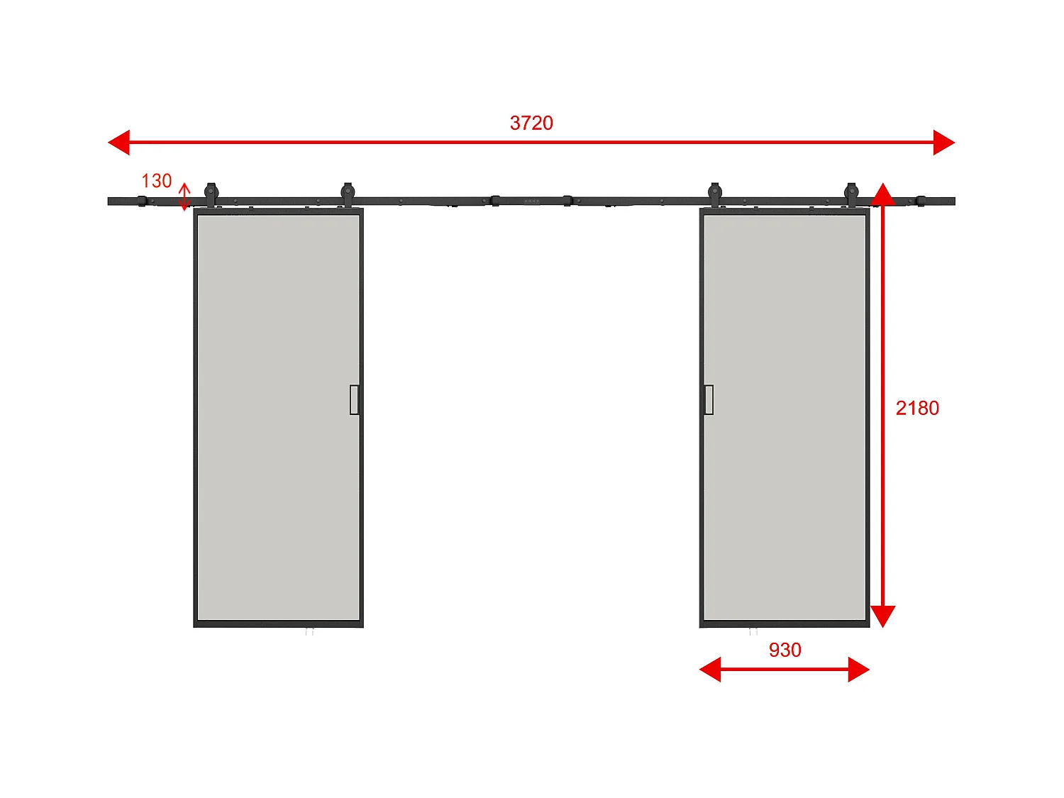 Porte coulissante double avec système en applique - aluminium et verre trempé dépoli - 2 x H205 x L93 cm - LINCI II