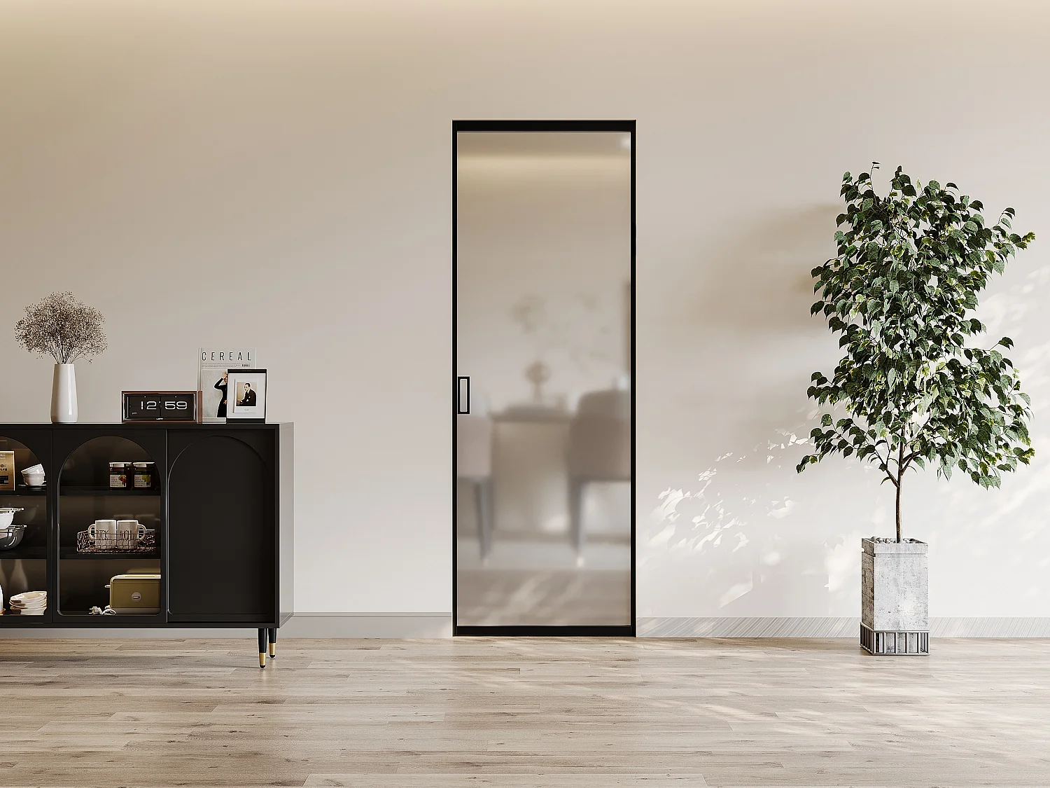 Porte coulissante avec système à galandage - aluminium et verre trempé dépoli - H205 x L93 cm - LINCI II