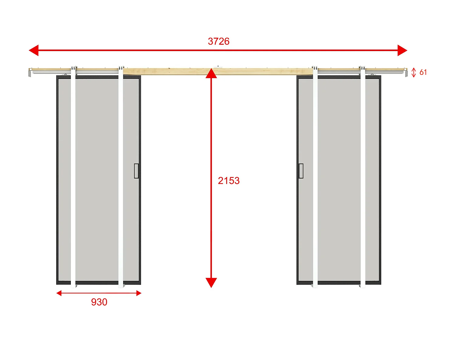 Porte coulissante double avec système à galandage - aluminium et verre trempé dépoli - 2 x H205 x L93 cm - LINCI II