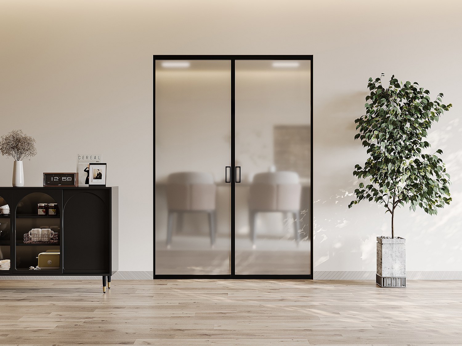 Vente-unique Doppel-Schiebetür Mit Galandage-System - Aluminium & Sicherheitsglas Mattiert - 2 X 205 Cm X 93 Cm - Linci Ii