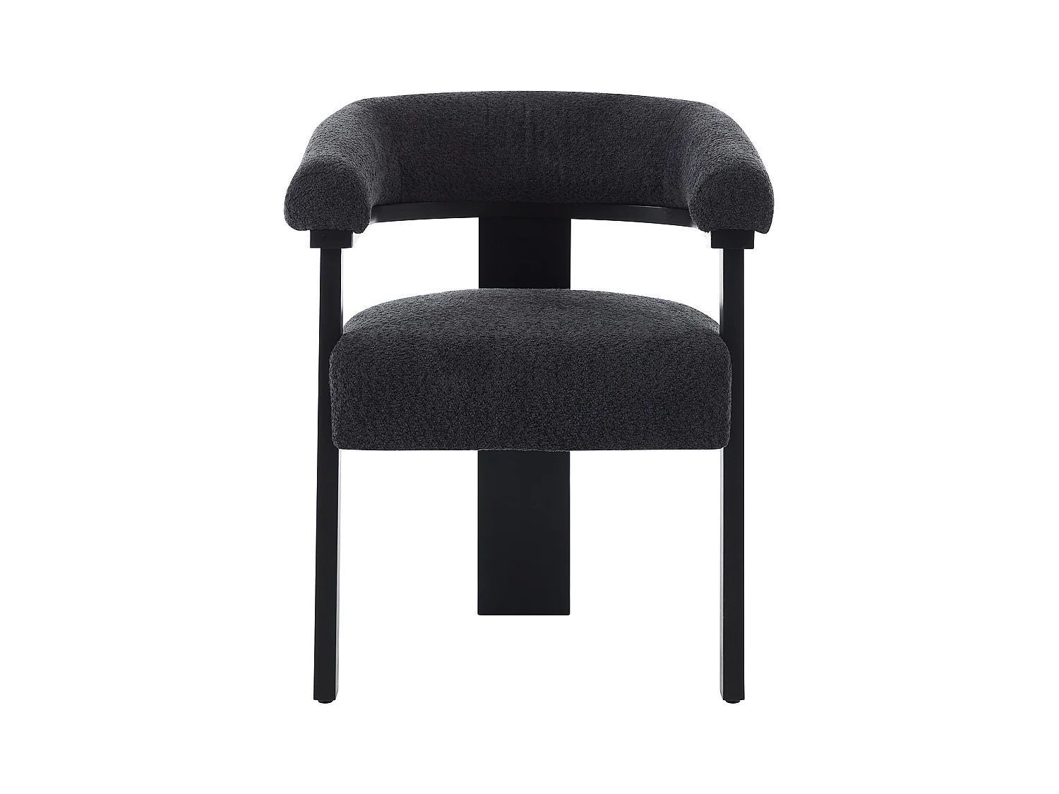 Silla con reposabrazos en tejido bouclé a y madera de hevea - Blanco y negro - LIVELIA