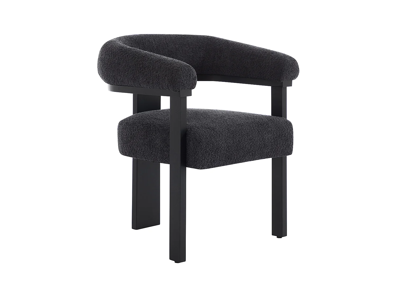 Silla con reposabrazos en tejido bouclé a y madera de hevea - Blanco y negro - LIVELIA