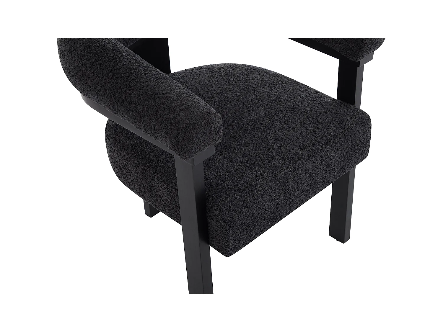 Silla con reposabrazos en tejido bouclé a y madera de hevea - Blanco y negro - LIVELIA