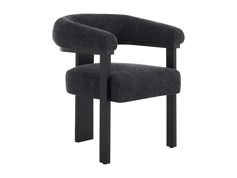 Chaise avec accoudoirs en tissu bouclette et bois d'hévéa noir - Anthracite foncé - LIVELIA de Pascal MORABITO