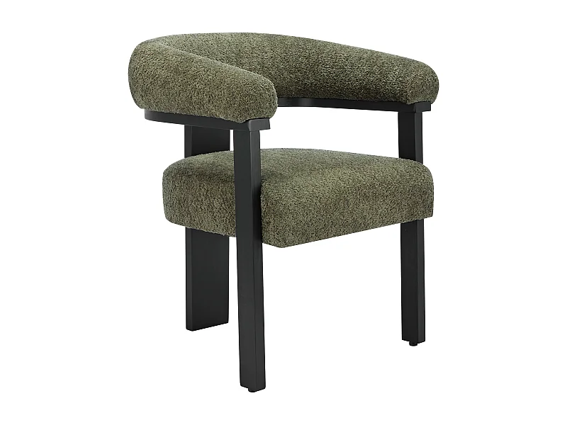 Chaise avec accoudoirs en tissu bouclette et bois d'hévéa noir - Kaki - LIVELIA de Pascal MORABITO