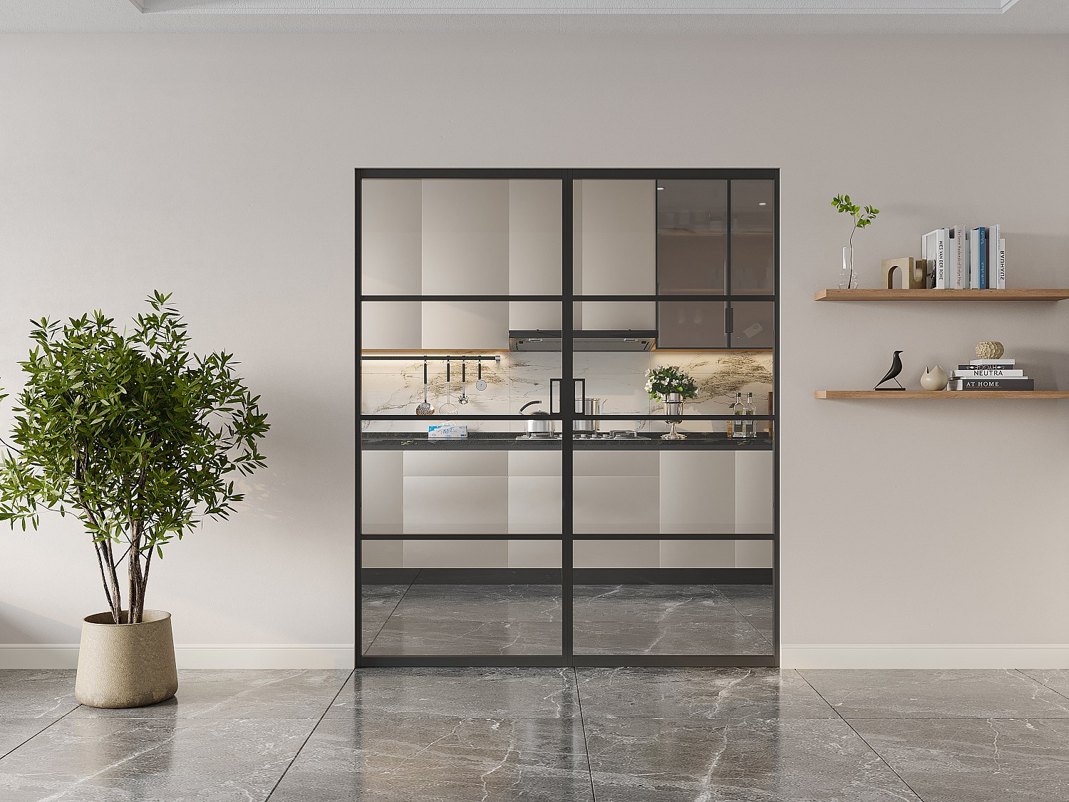 Vente-unique Doppel-Schiebetür Mit Galandage-System - Aluminium & Sicherheitsglas Transparent - 2 X 205 Cm X 93 Cm - Sinca Ii