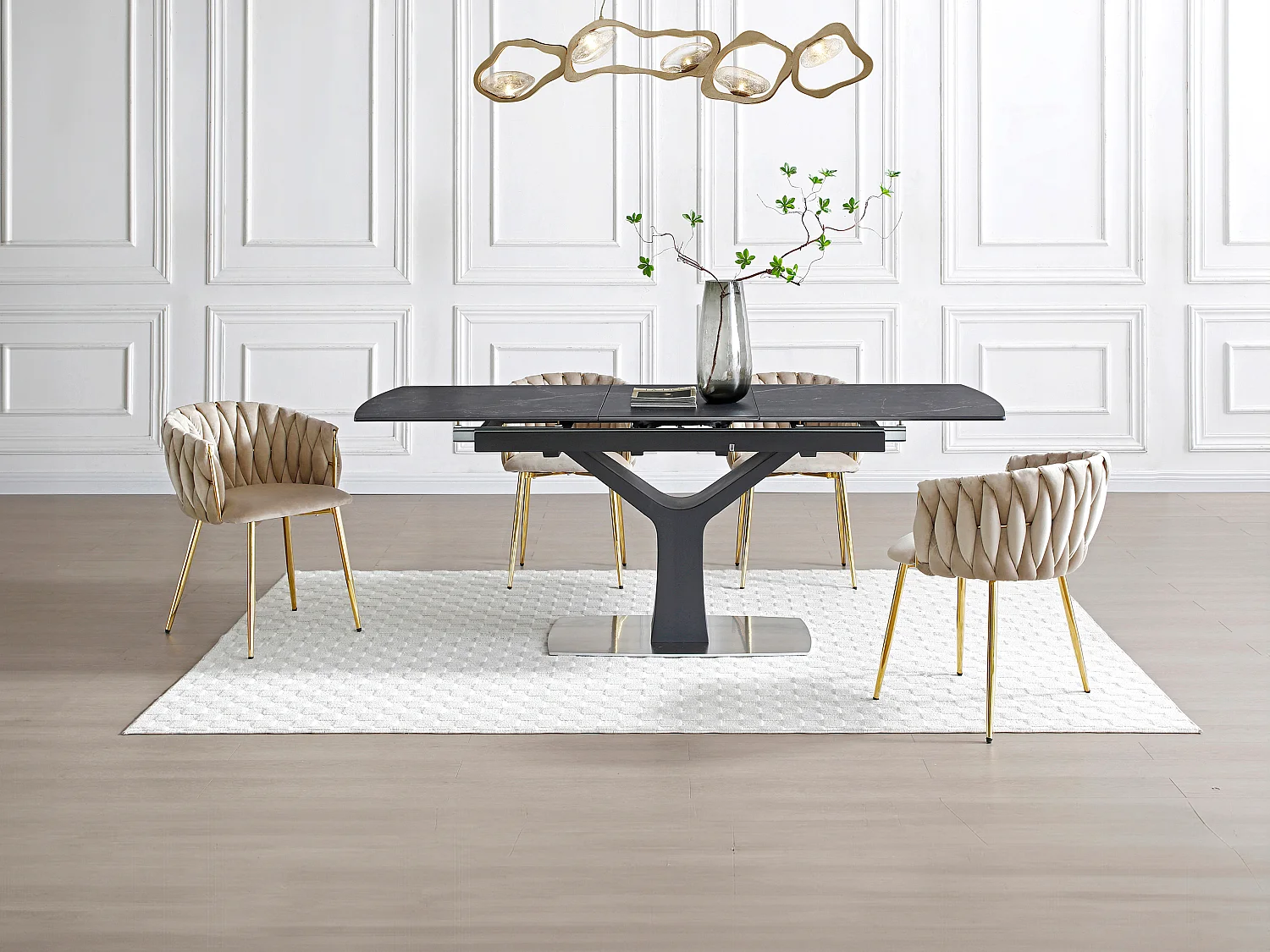 Sedia in Velluto e Metallo Dorato Beige - Lotto di 6 - ELEGANO