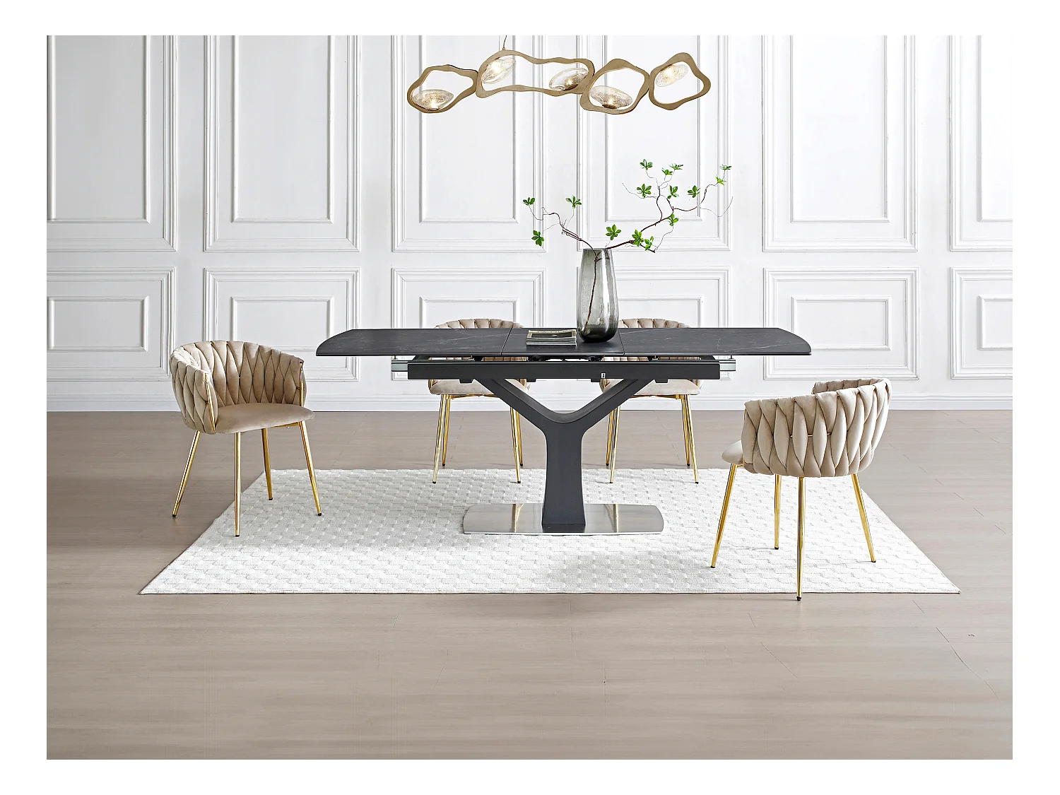 Lot de 6 chaises en velours et métal doré - Beige - ELEGANO