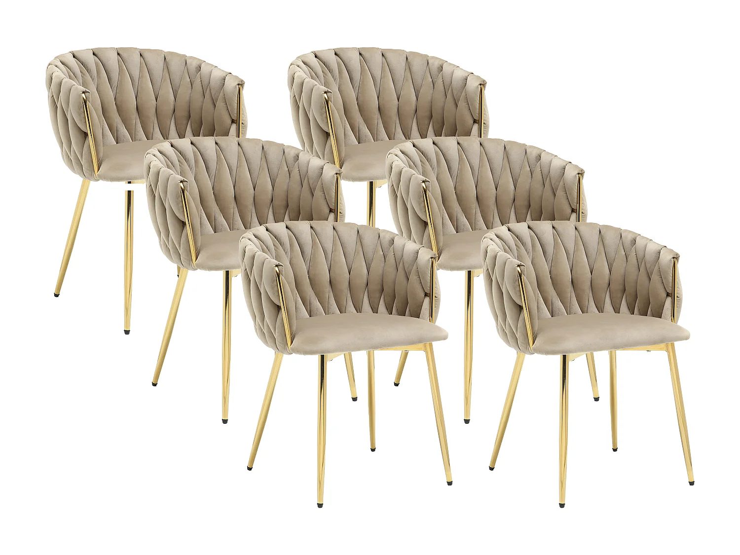 Lot de 6 chaises en velours et métal doré - Beige - ELEGANO