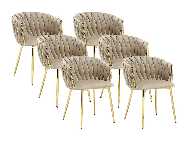 Set van 6 stoelen in fluweel en goudkleurig metaal - Beige - ELEGANO