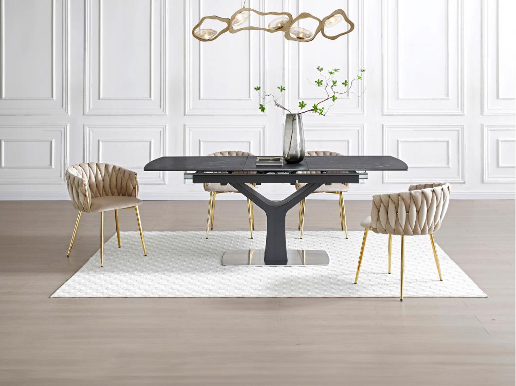 Lot de 6 chaises en velours et métal doré - Beige - ELEGANO