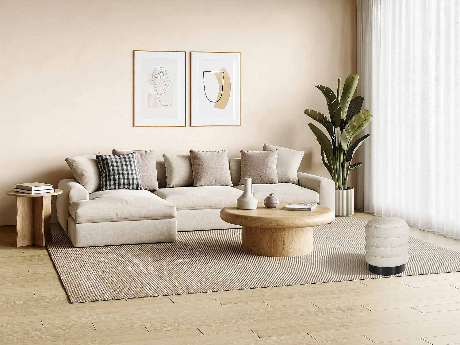 Hocker mit Stauraum - Bouclé-Stoff - Weiß - ESDALO