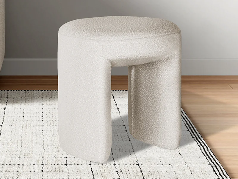 Pouf en tissu bouclette blanc DUTLIO