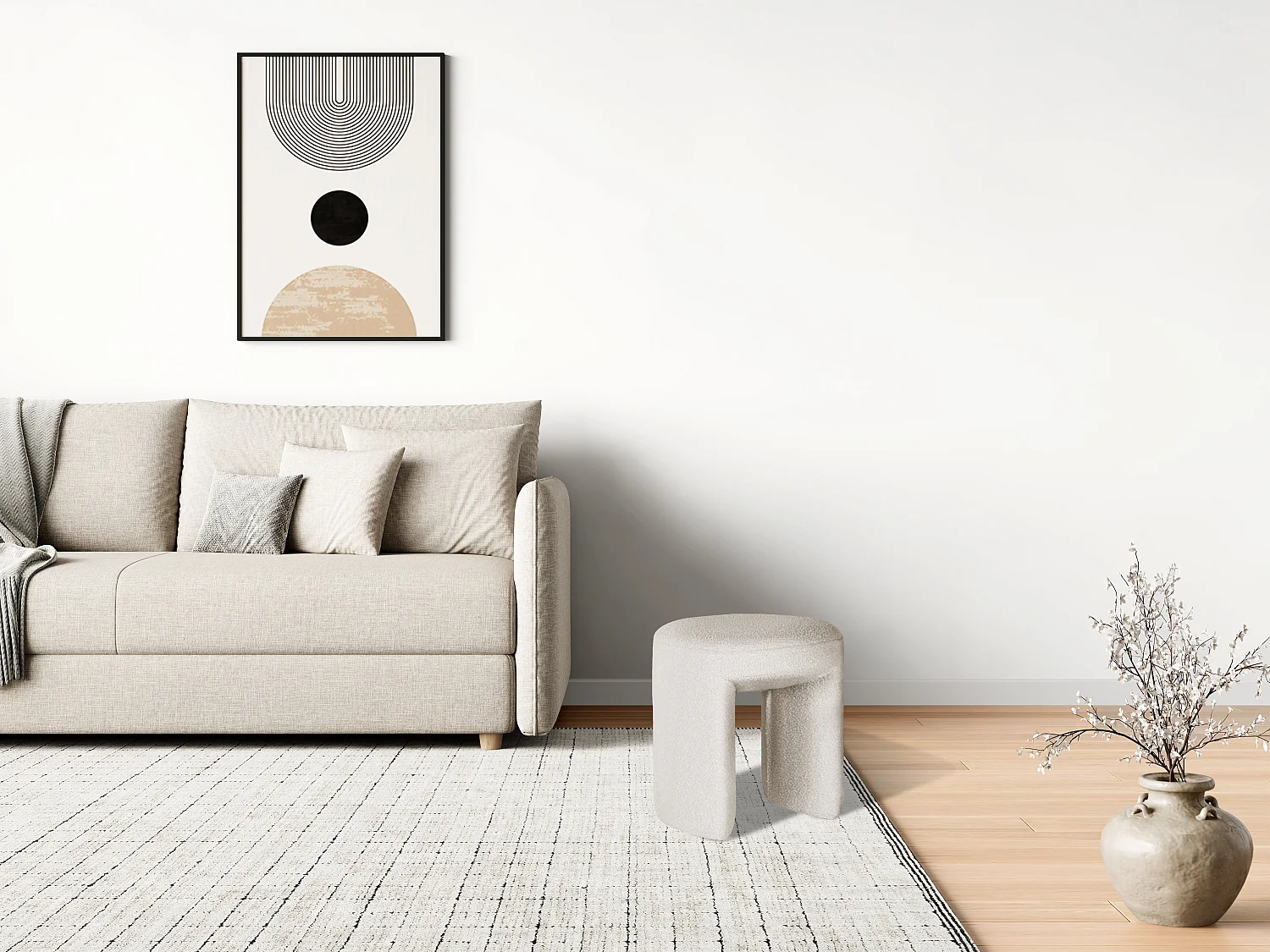 Hocker - Bouclé-Stoff - Weiß - DUTLIO