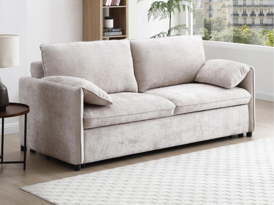 Divano letto 3 posti in Tessuto testurizzato Beige - ALPARETO