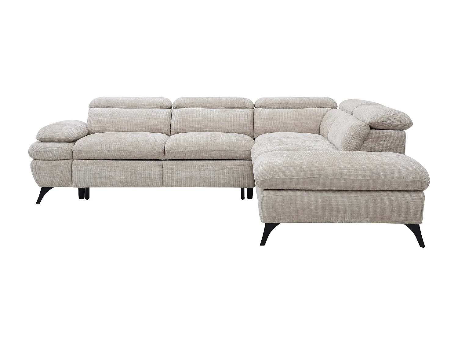 Canapé d'angle droit convertible avec dossier méridienne en tissu texturé beige SURDELI