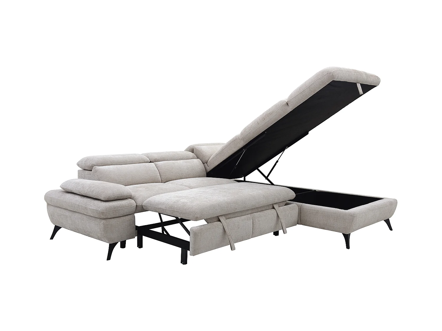 Omkeerbare hoekslaapbank met hoek rechts van beige stof met structuur SURDELI