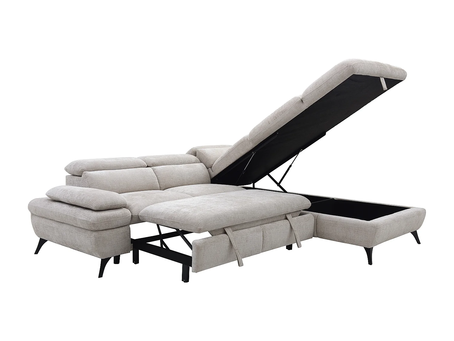 Ecksofa mit Schlaffunktion - Ecke rechts - Strukturstoff - mit Rückenlehne - Beige - SURDELI