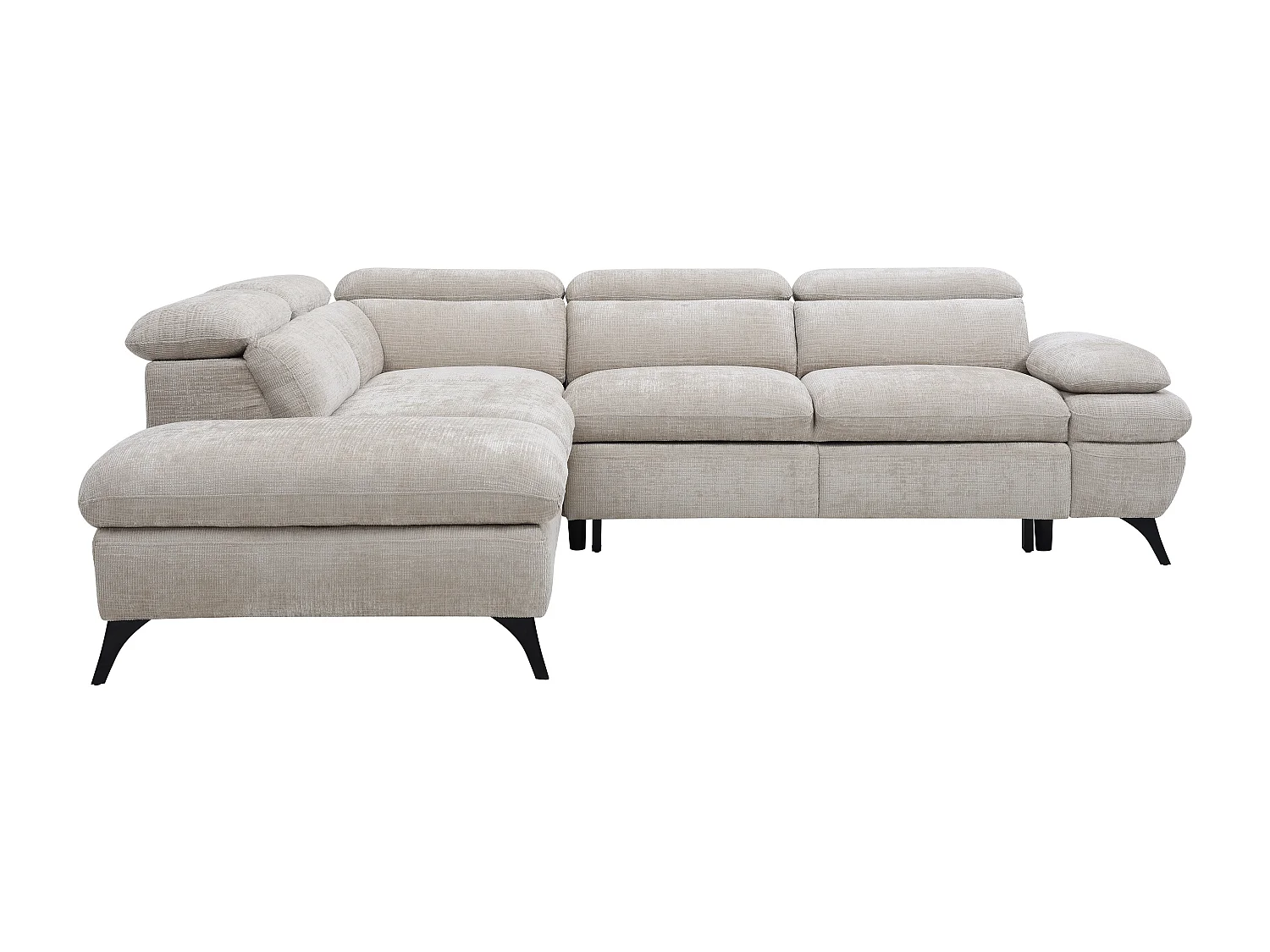 Canapé d'angle gauche convertible avec dossier méridienne en tissu texturé beige SURDELI