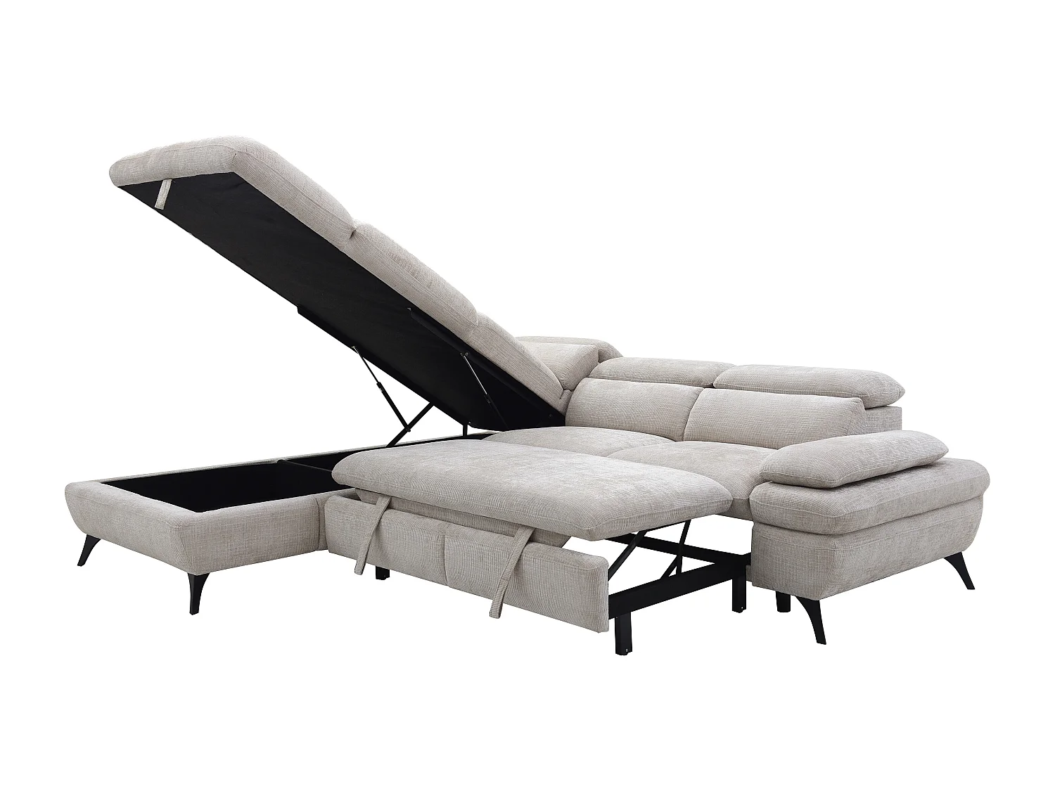 Canapé d'angle gauche convertible avec dossier méridienne en tissu texturé beige SURDELI