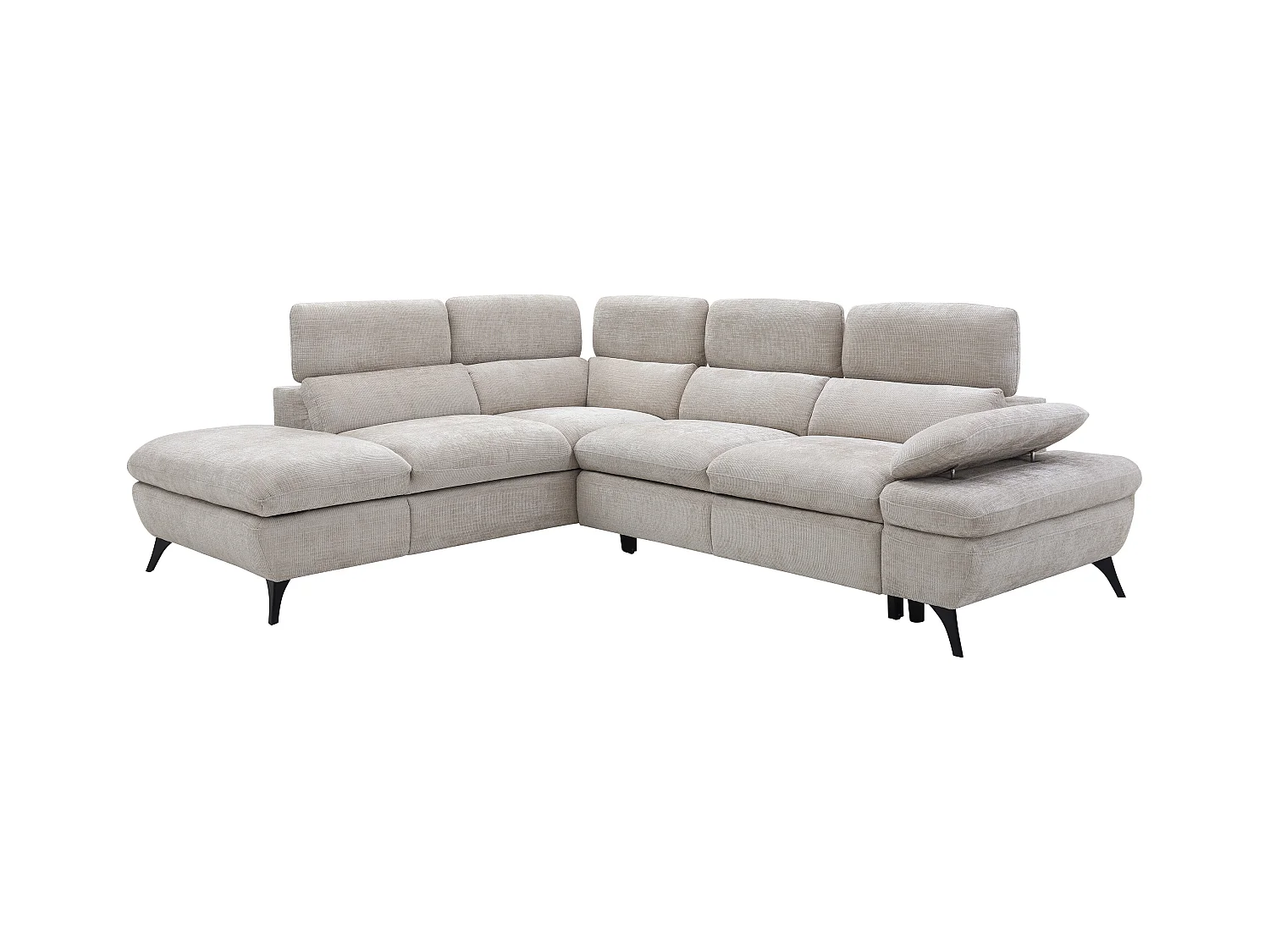 Hoekslaapbank met hoek links van beige stof met textuur SURDELI