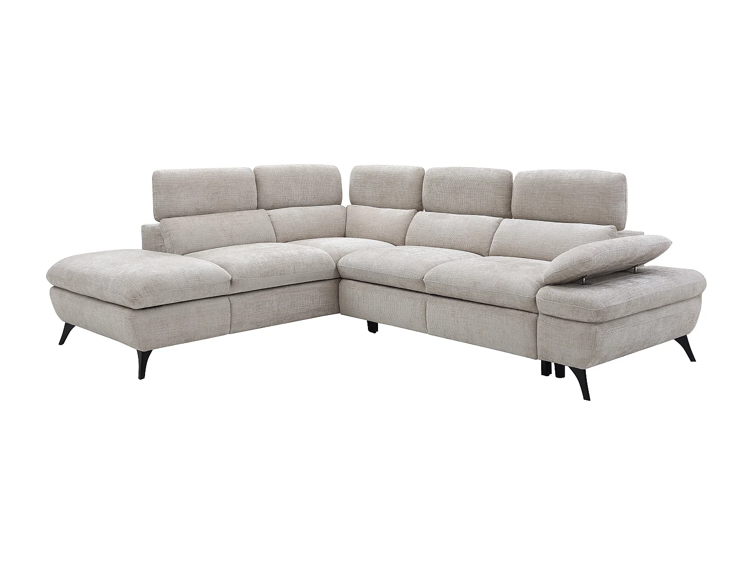 Canapé d'angle gauche convertible avec dossier méridienne en tissu texturé beige SURDELI