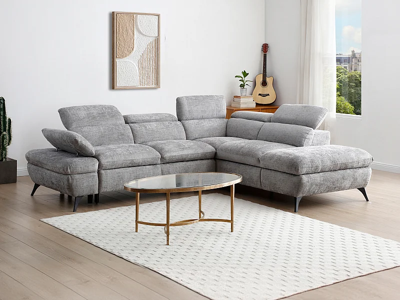 Ecksofa mit Schlaffunktion - Ecke rechts - Strukturstoff - mit Rückenlehne - Grau - SURDELI