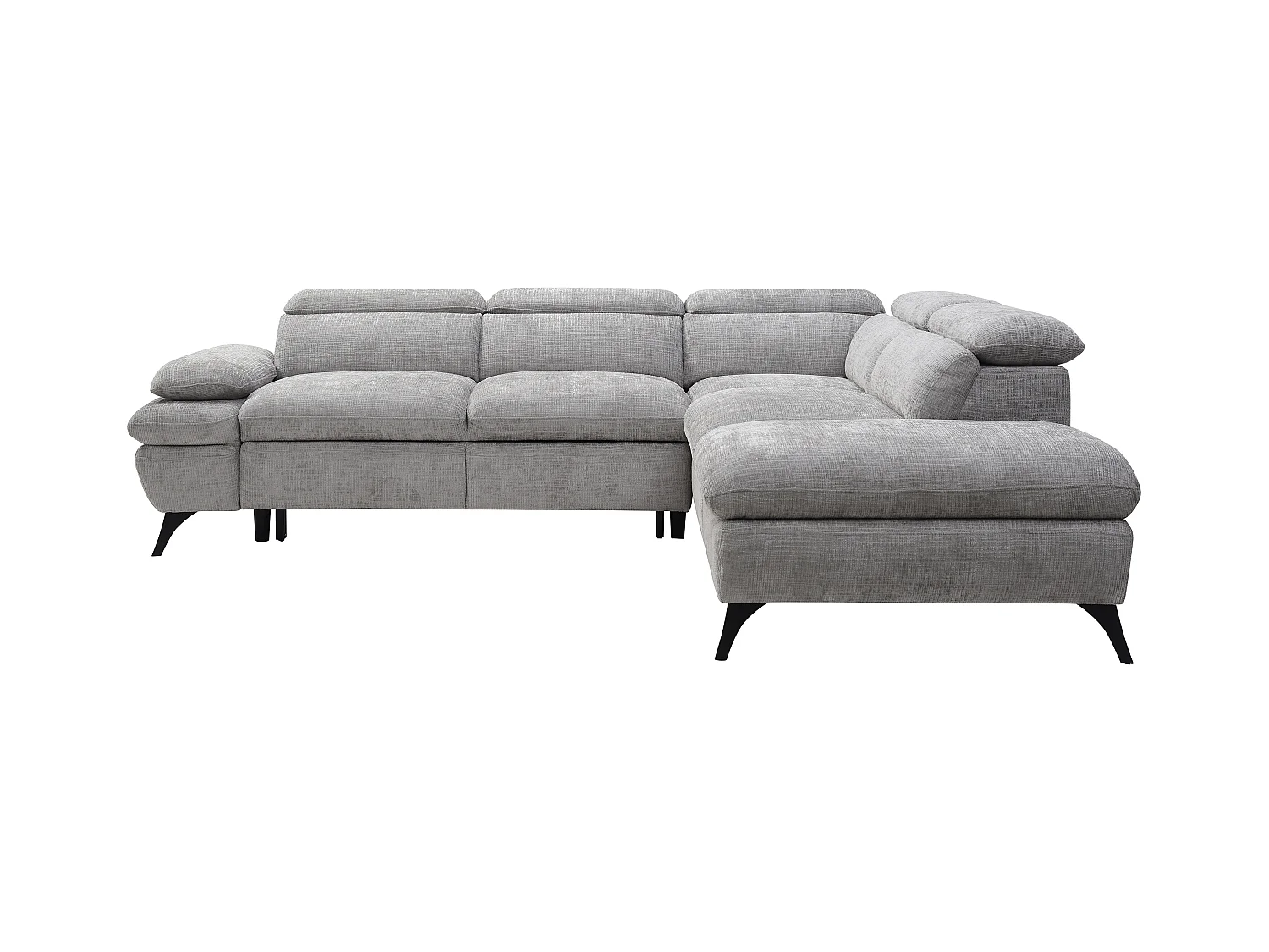 Sofá de canto direito convertível em tecido texturizado cinza - SURDELI