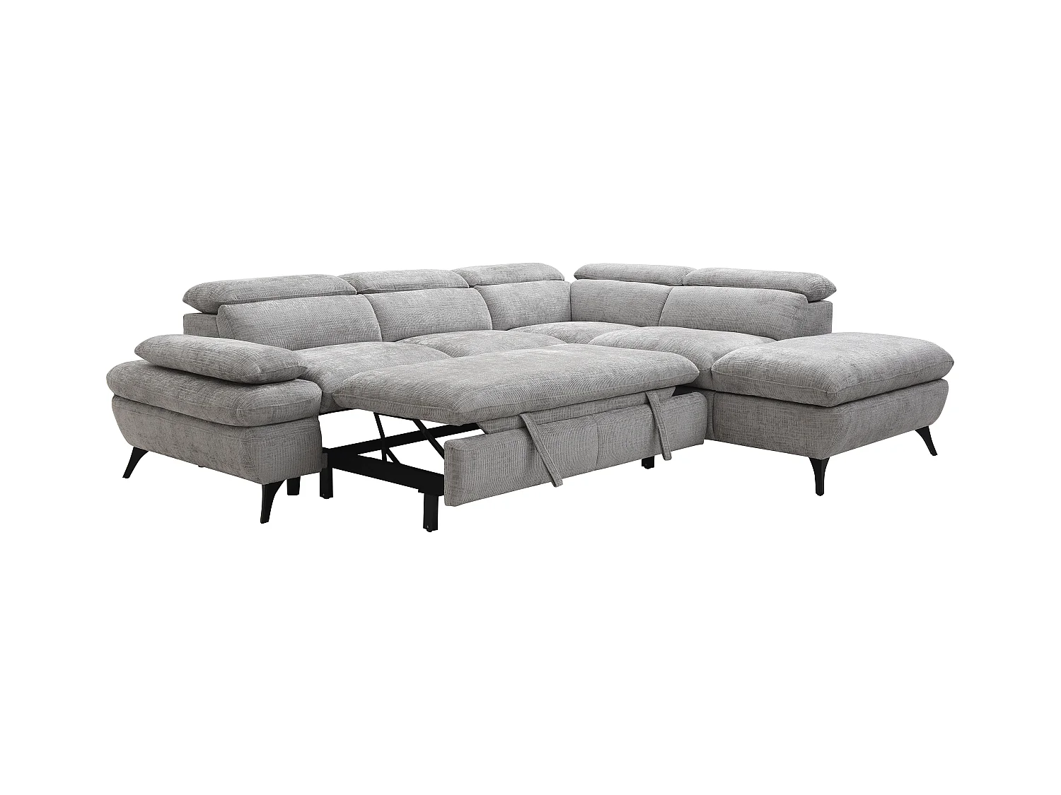 Ecksofa mit Schlaffunktion - Ecke rechts - Strukturstoff - mit Rückenlehne - Grau - SURDELI