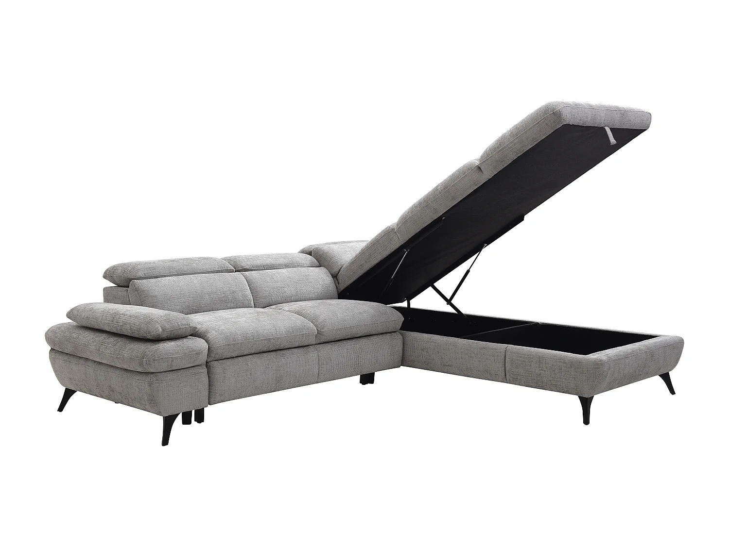 Canapé d'angle droit convertible avec dossier méridienne en tissu texturé gris SURDELI