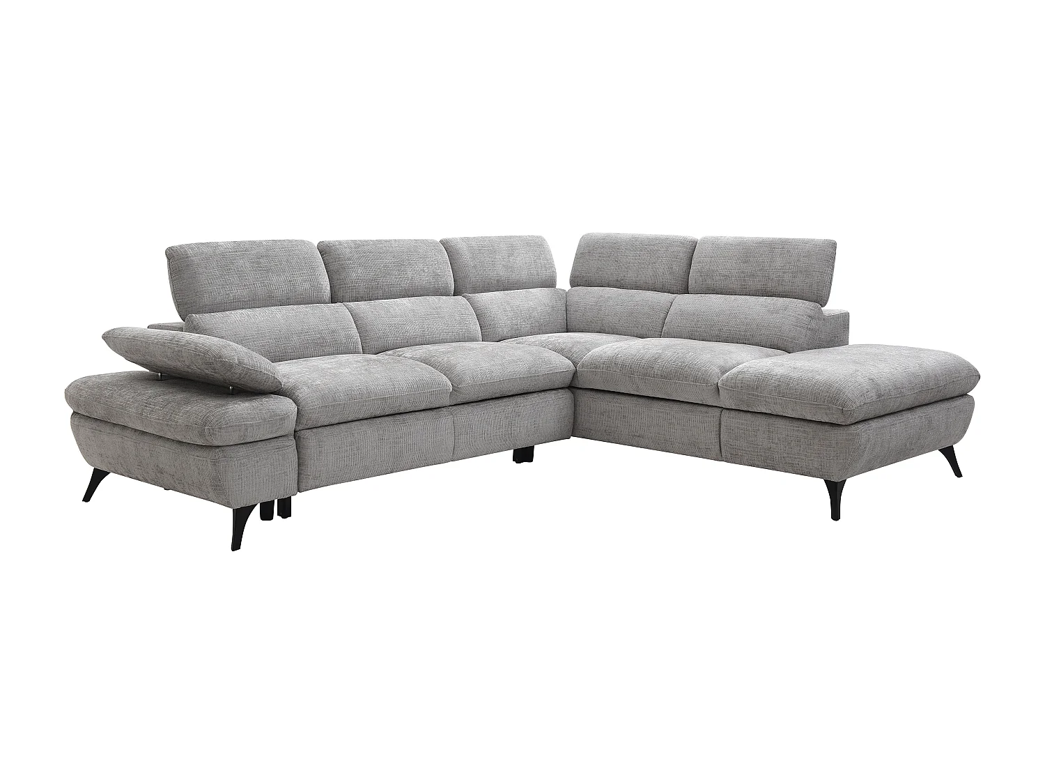 Canapé d'angle droit convertible avec dossier méridienne en tissu texturé gris SURDELI