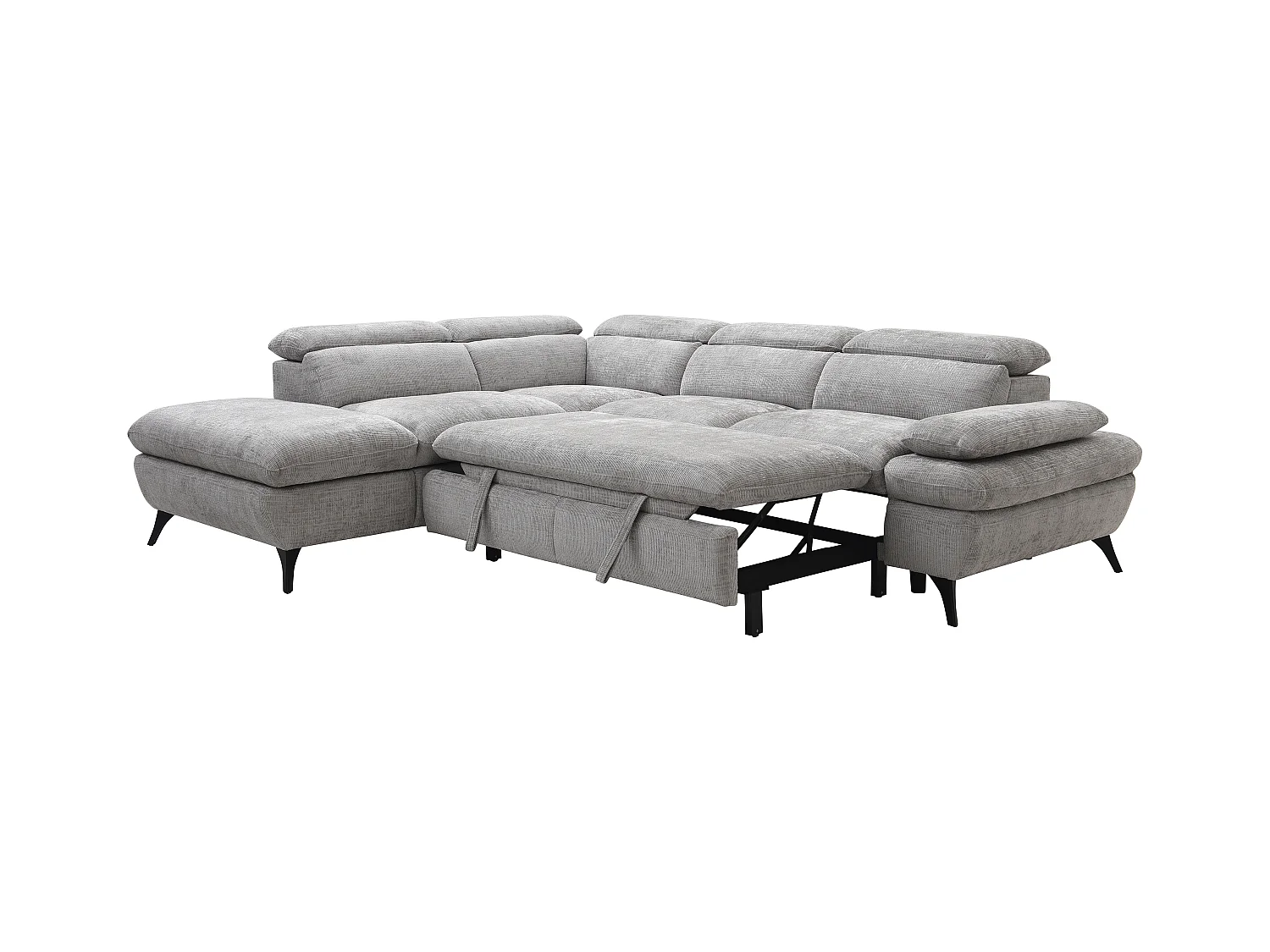 Sofá de canto esquerdo convertível em tecido texturizado cinza - SURDELI