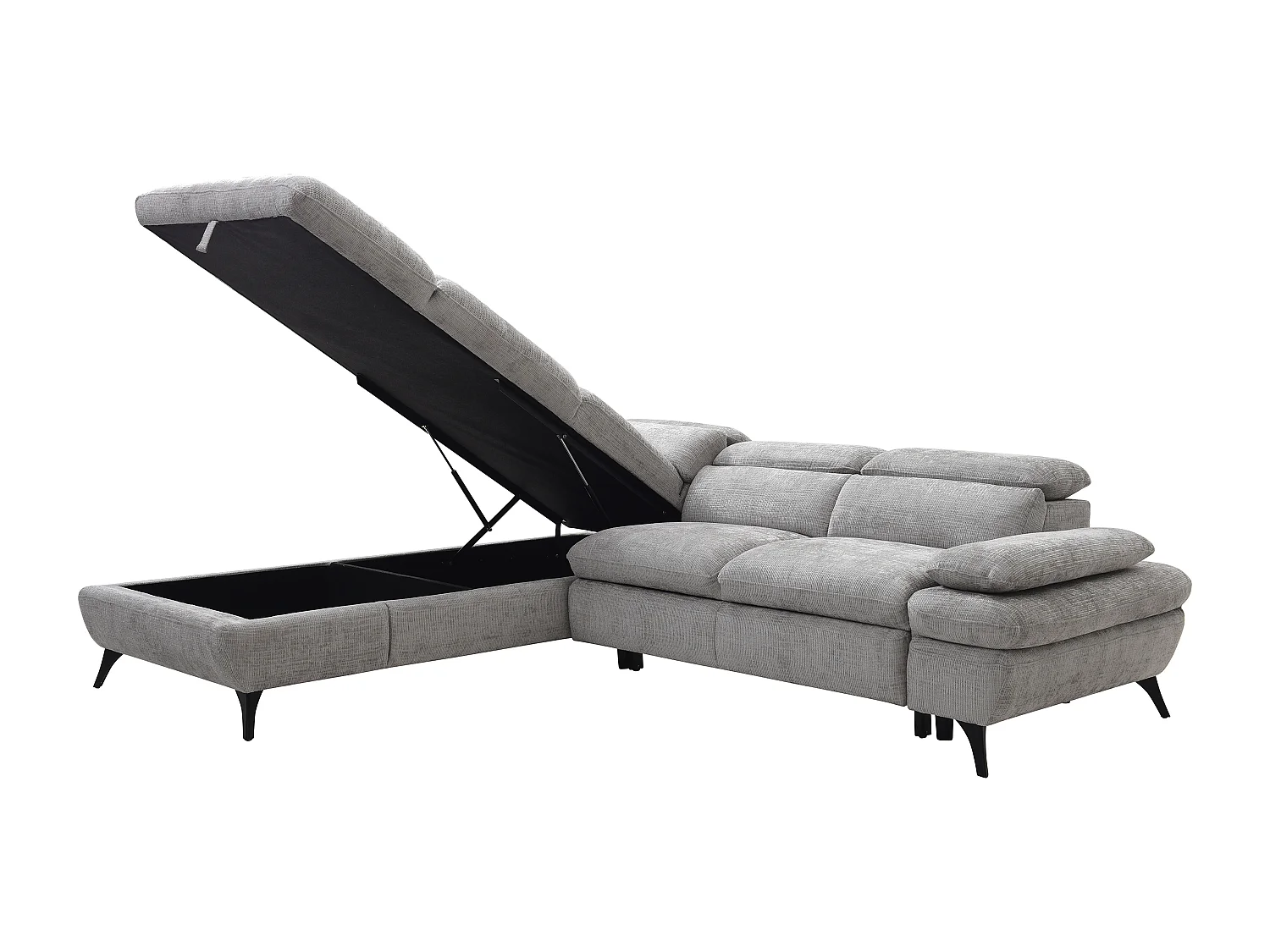 Canapé d'angle gauche convertible avec dossier méridienne en tissu texturé gris SURDELI