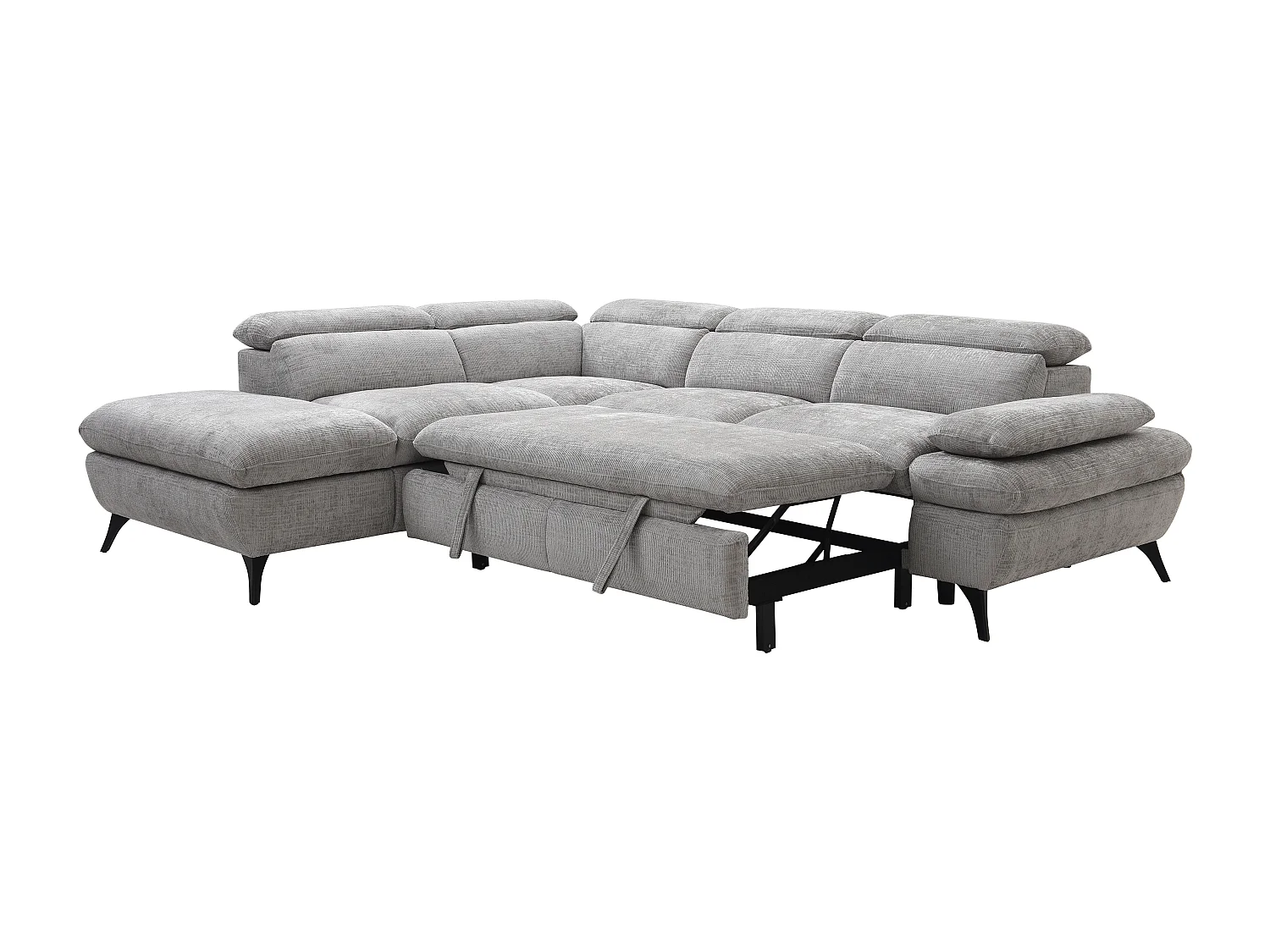 Canapé d'angle gauche convertible avec dossier méridienne en tissu texturé gris SURDELI