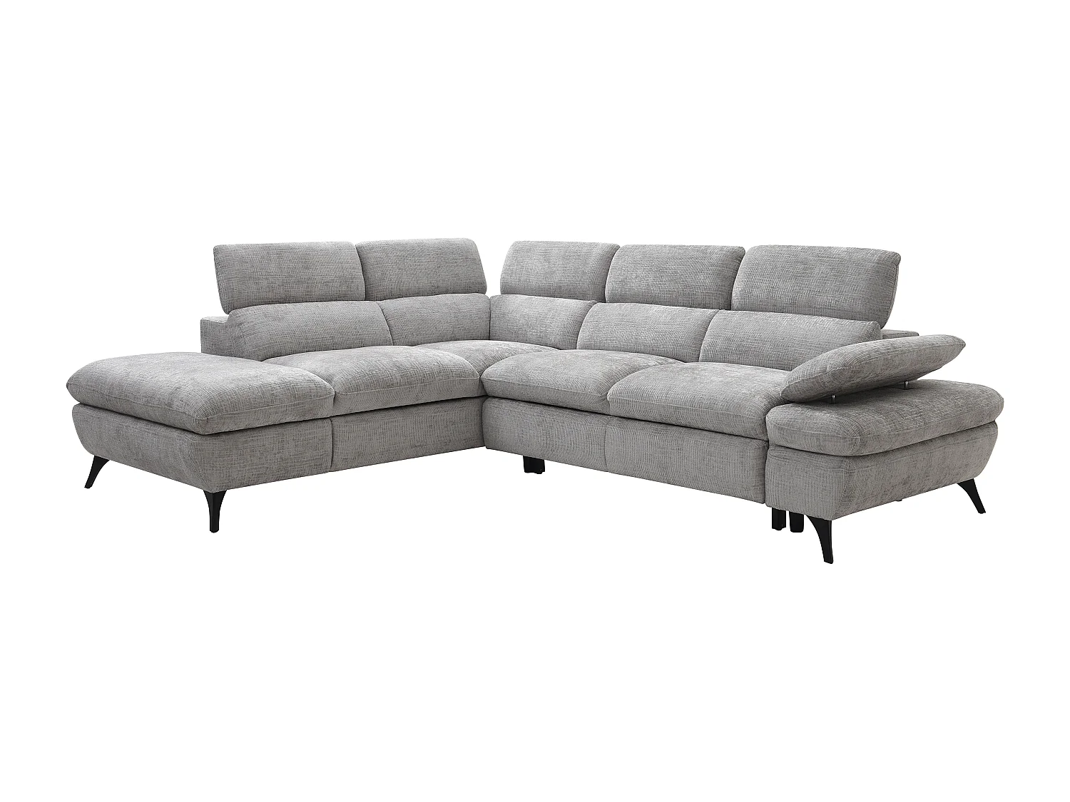 Canapé d'angle gauche convertible avec dossier méridienne en tissu texturé gris SURDELI