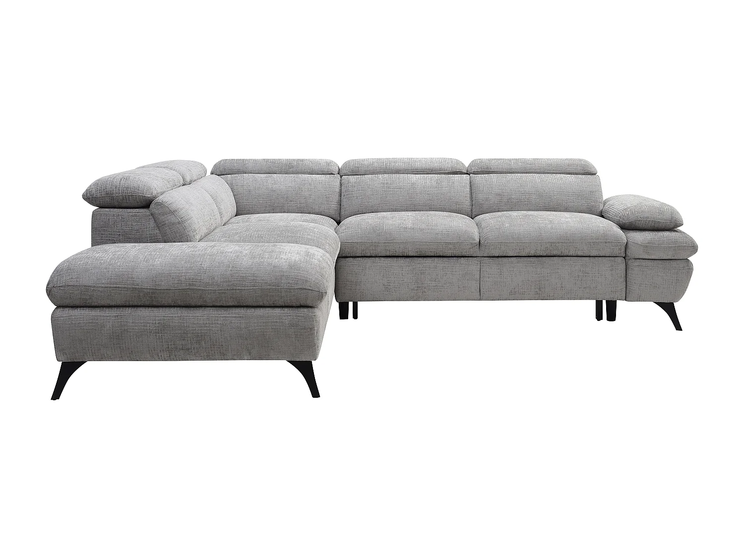 Canapé d'angle gauche convertible avec dossier méridienne en tissu texturé gris SURDELI