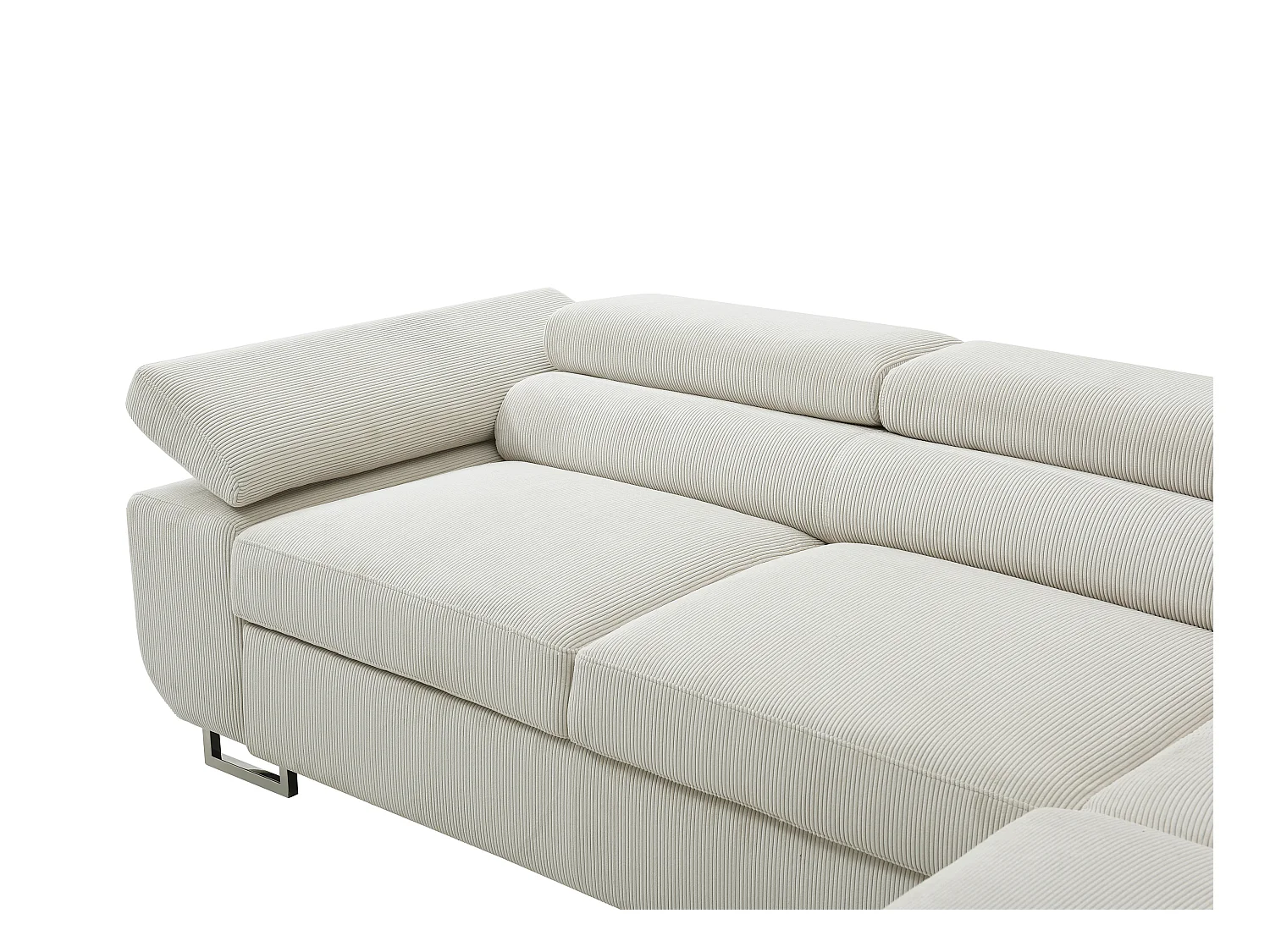 Kanapa narożna prawostronna rozkładana z beżowego sztruksu - NURAZIO