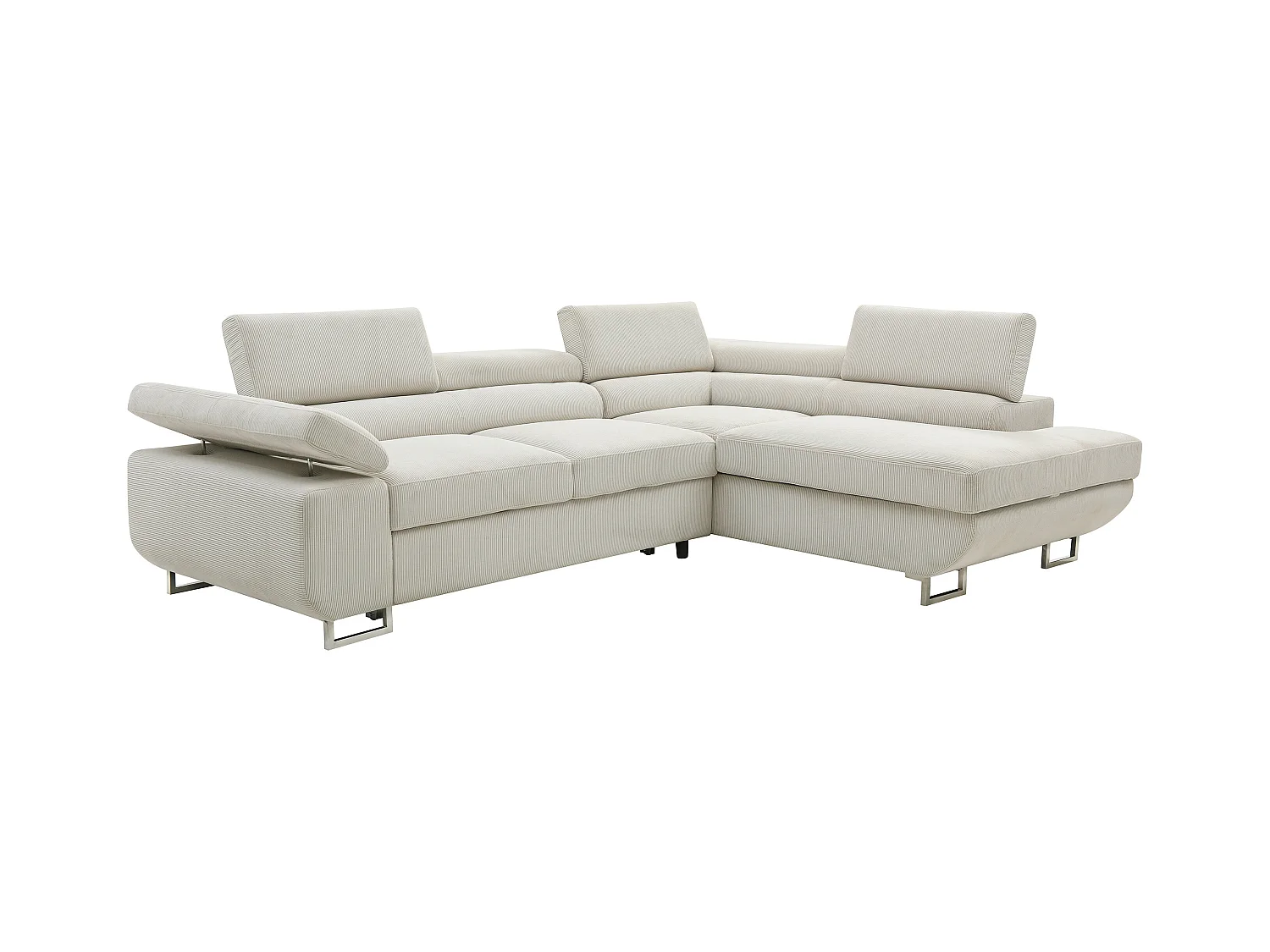 Hoekslaapbank met hoek rechts van beige ribfluweel NURAZIO
