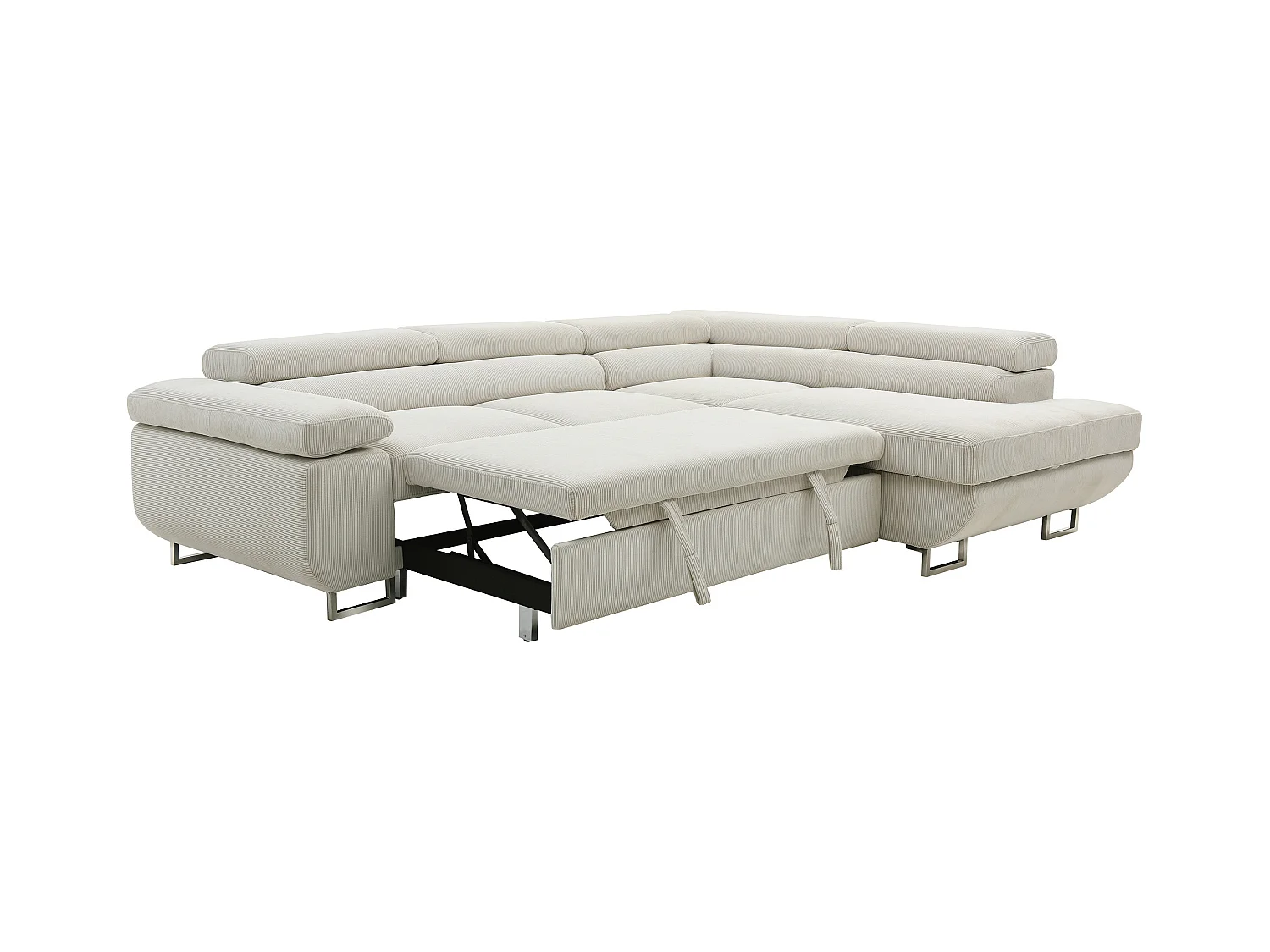 Hoekslaapbank met hoek rechts van beige ribfluweel NURAZIO