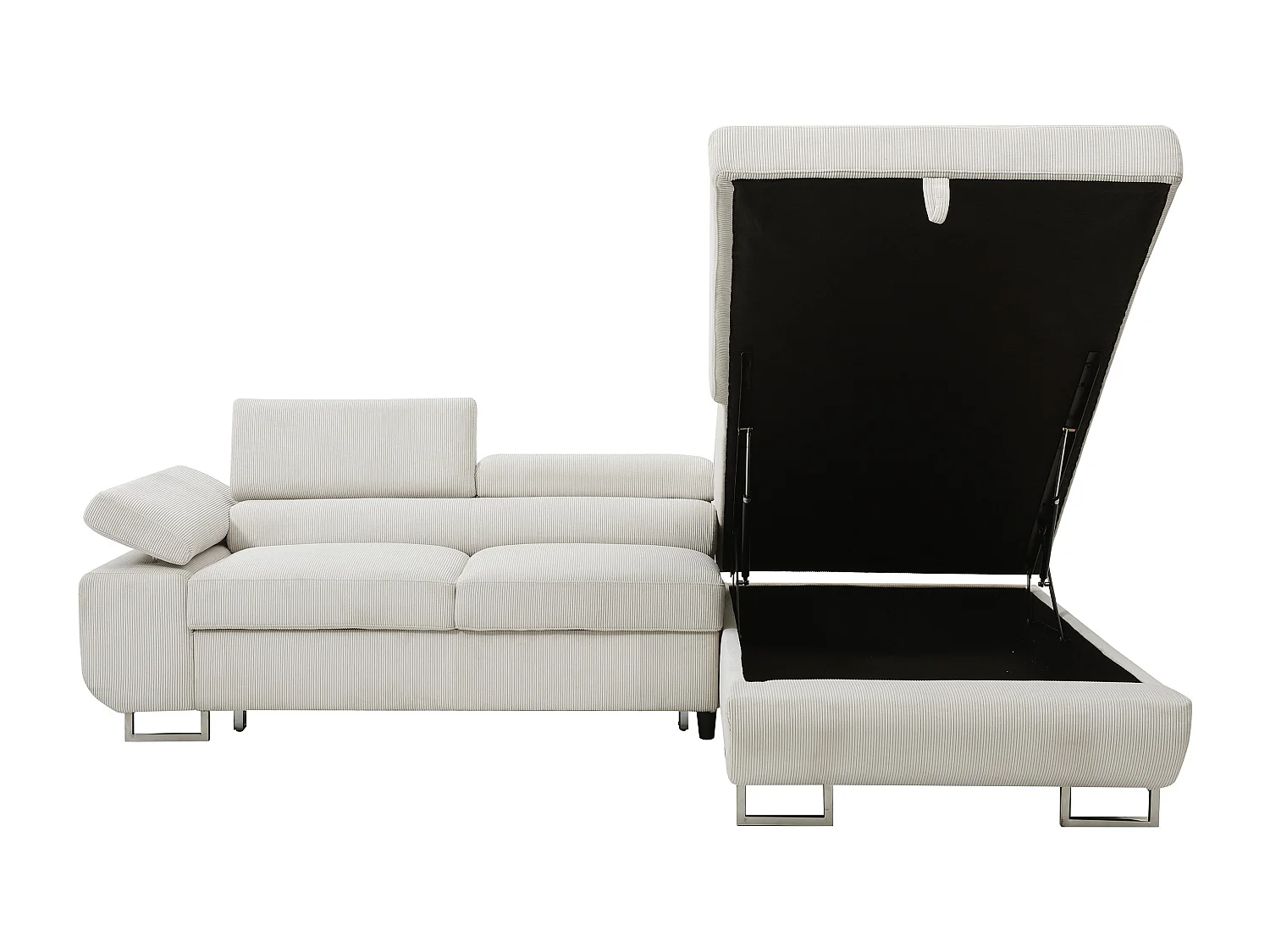 Canapé d'angle droit convertible en velours côtelé beige NURAZIO