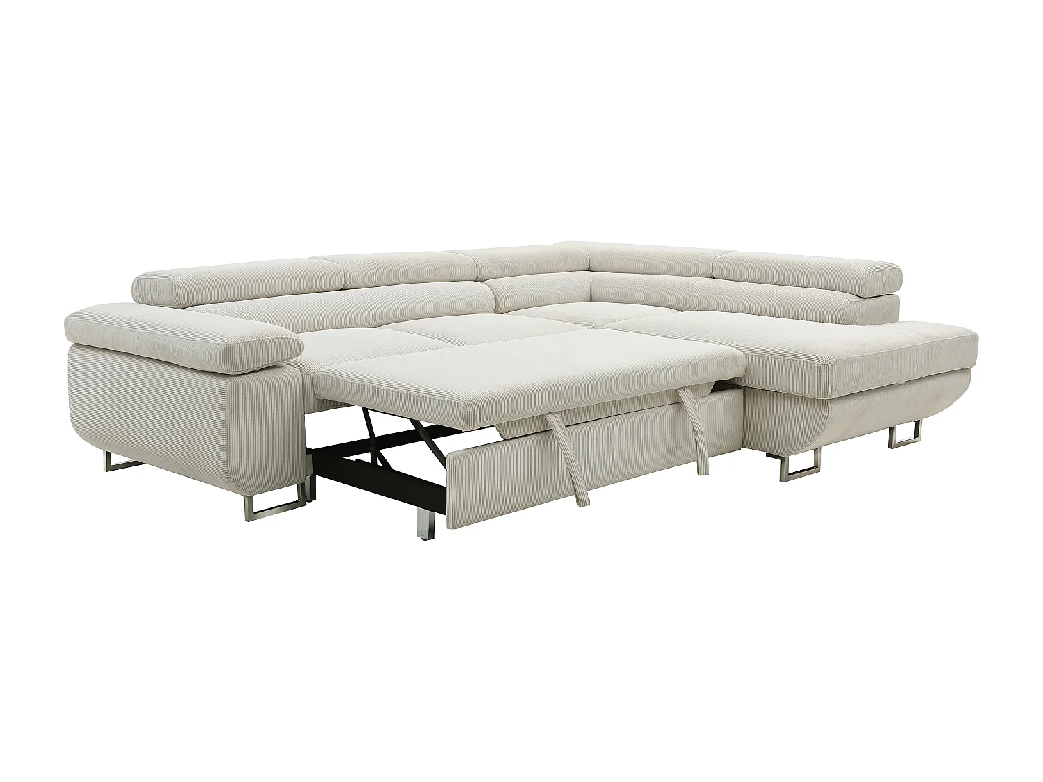 Canapé d'angle droit convertible en velours côtelé beige NURAZIO