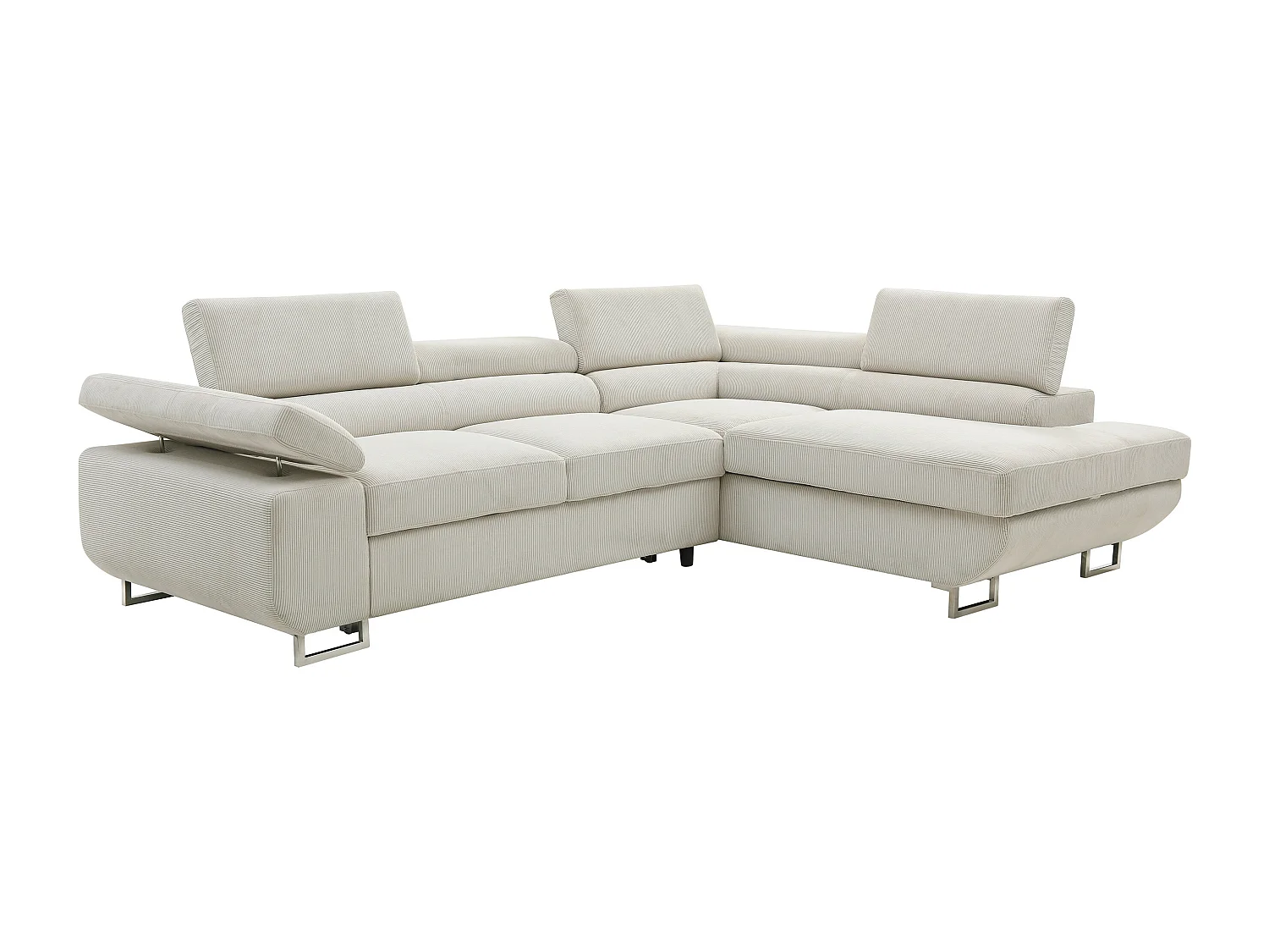 Canapé d'angle droit convertible en velours côtelé beige NURAZIO