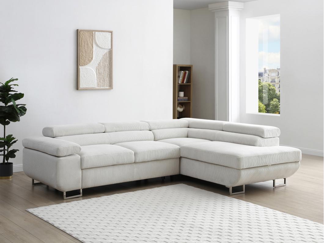 Ecksofa mit Schlaffunktion - Ecke rechts - Cord - Beige - NURAZIO