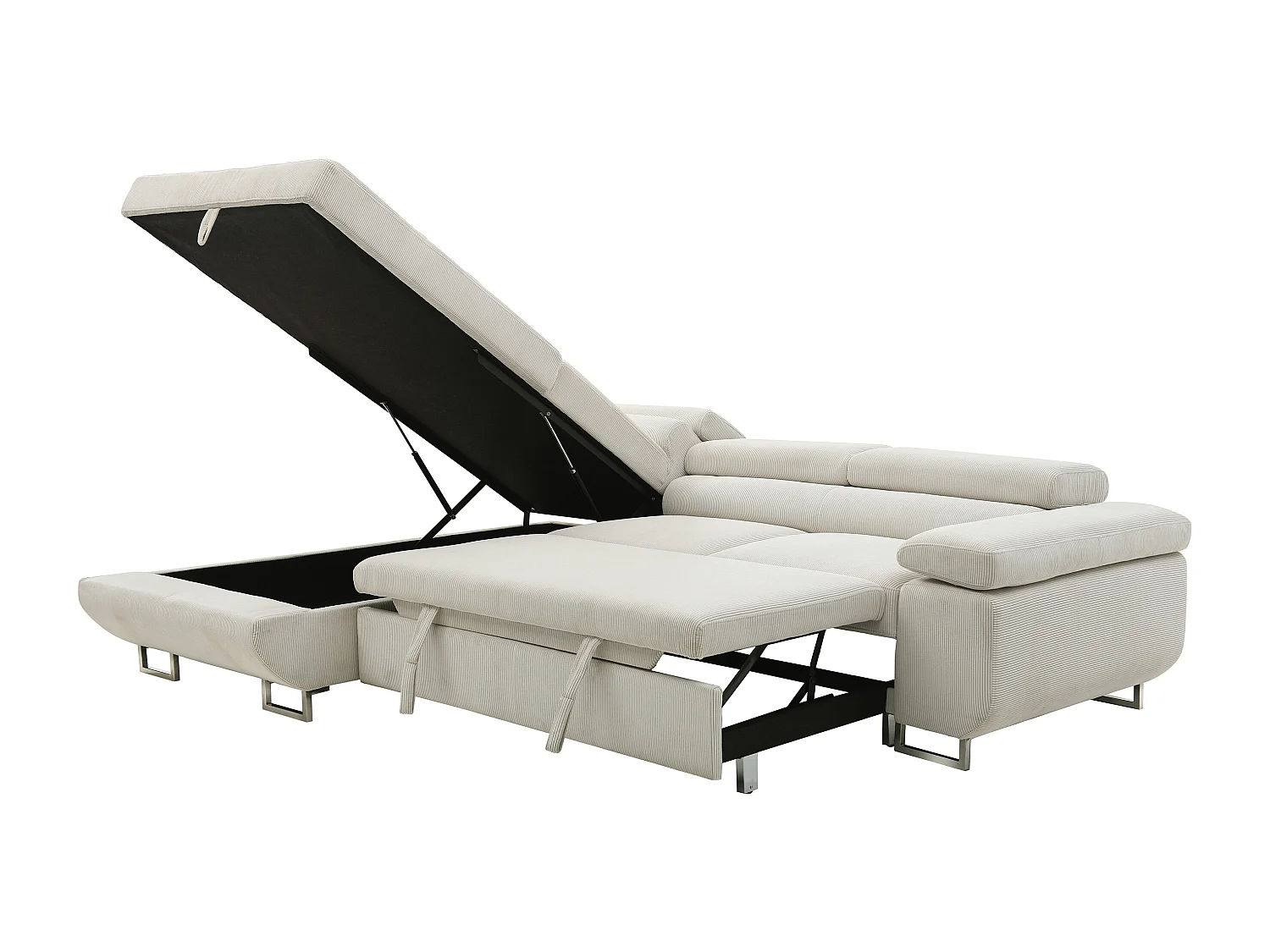 Ecksofa mit Schlaffunktion - Ecke links - Cord - Beige - NURAZIO