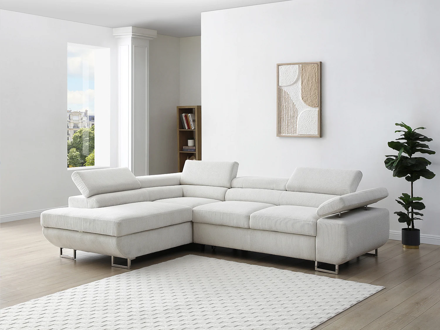 Ecksofa mit Schlaffunktion - Ecke links - Cord - Beige - NURAZIO