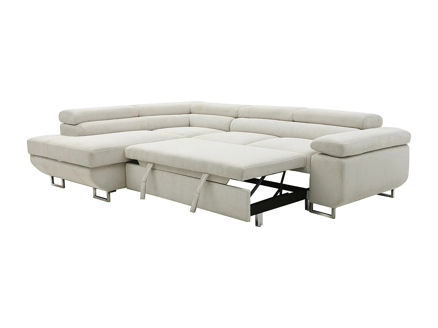 Canapé d'angle gauche convertible en velours côtelé beige NURAZIO