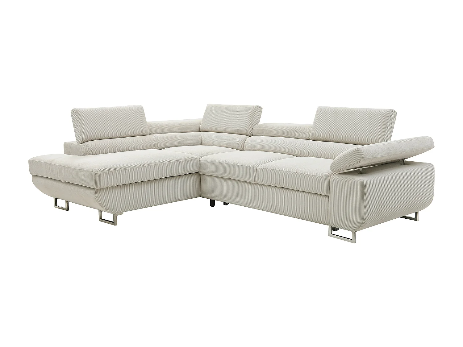 Canapé d'angle gauche convertible en velours côtelé beige NURAZIO