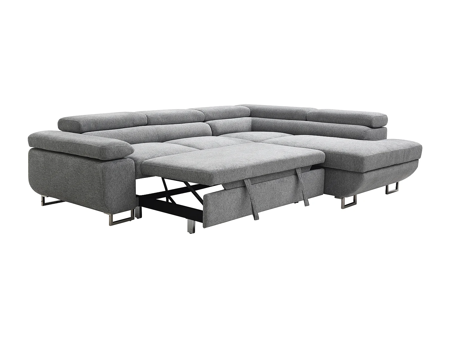 Divano letto in Tessuto testurizzato Grigio - Angolo a destra - NURAZIO