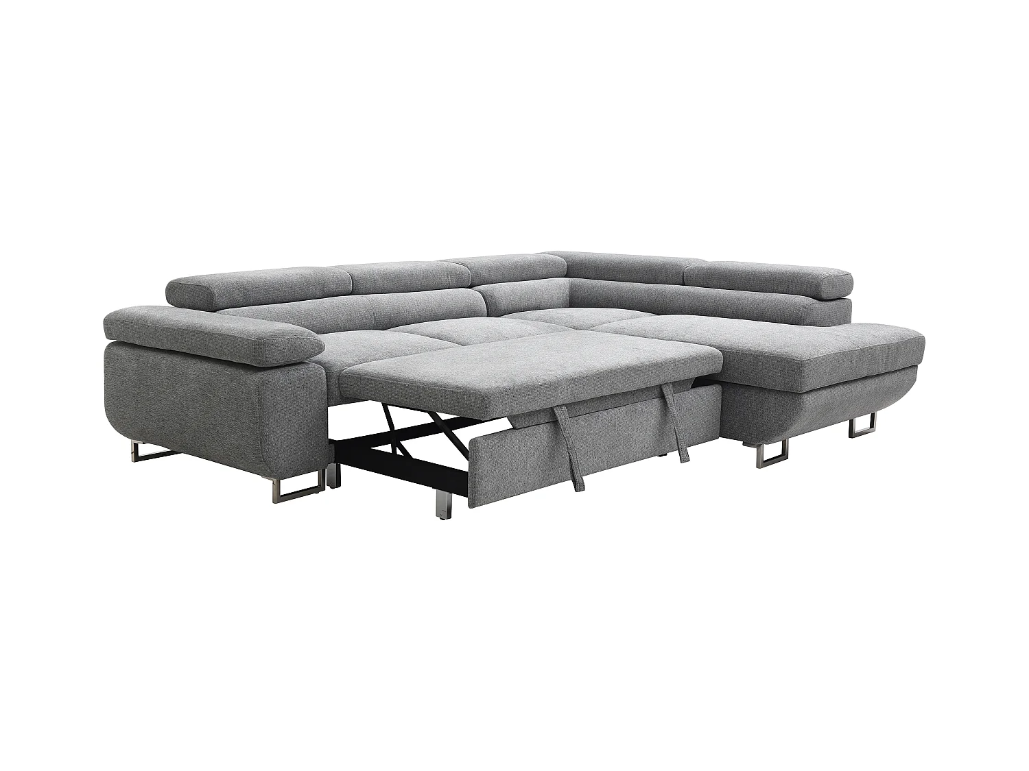 Sofá rinconera derecha de tela texturizada gris NURAZIO